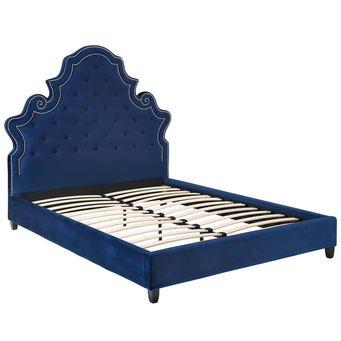 Valentina Tufted Nailhead Performance Velvet Platform Bed