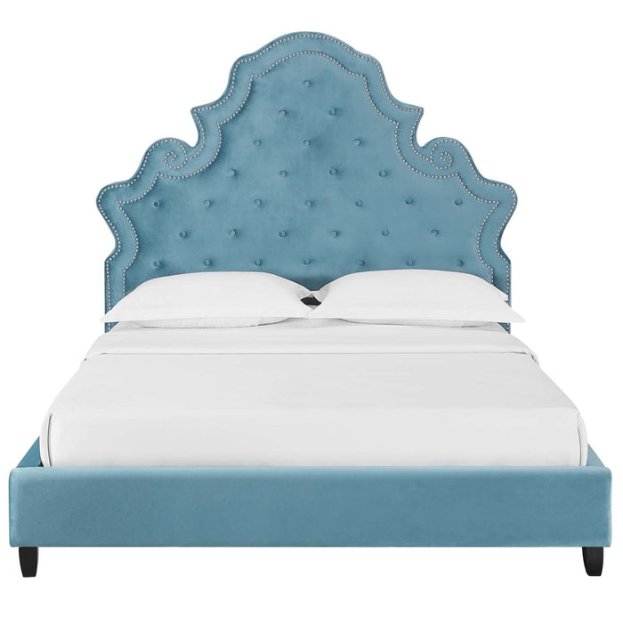 Valentina Tufted Nailhead Performance Velvet Platform Bed