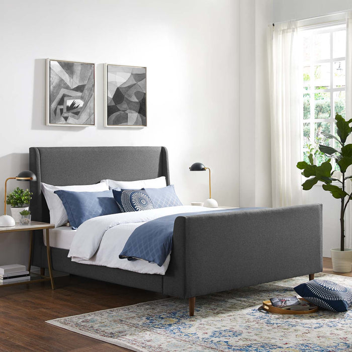 Aubree Upholstered Fabric Sleigh Platform Bed