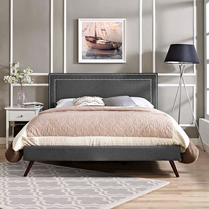 Virginia Fabric Platform Bed with Round Splayed Legs