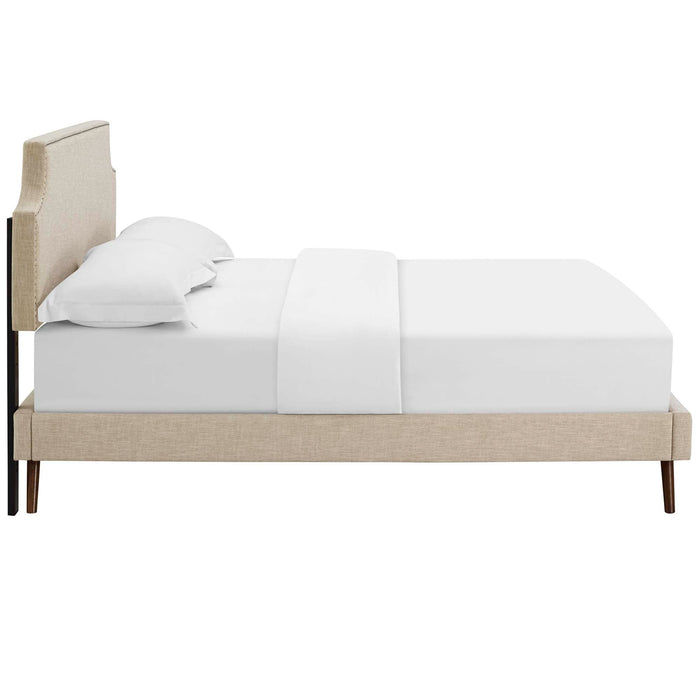 Corene Fabric Platform Bed with Round Splayed Legs