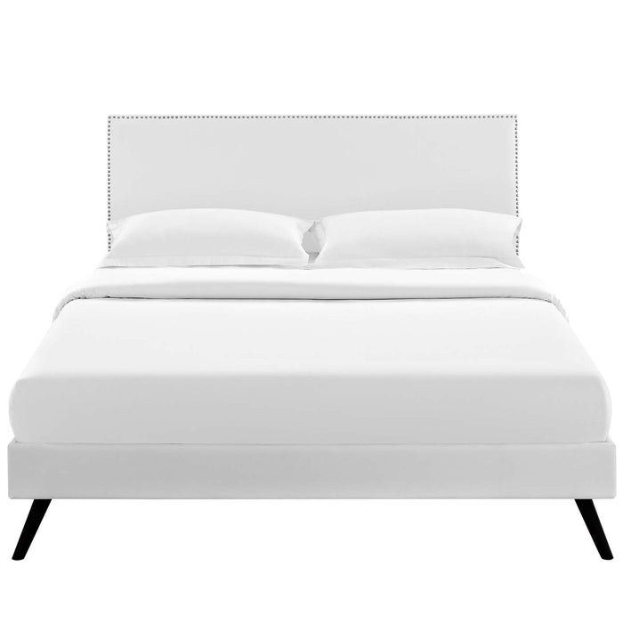 Macie Vinyl Platform Bed with Round Splayed Legs