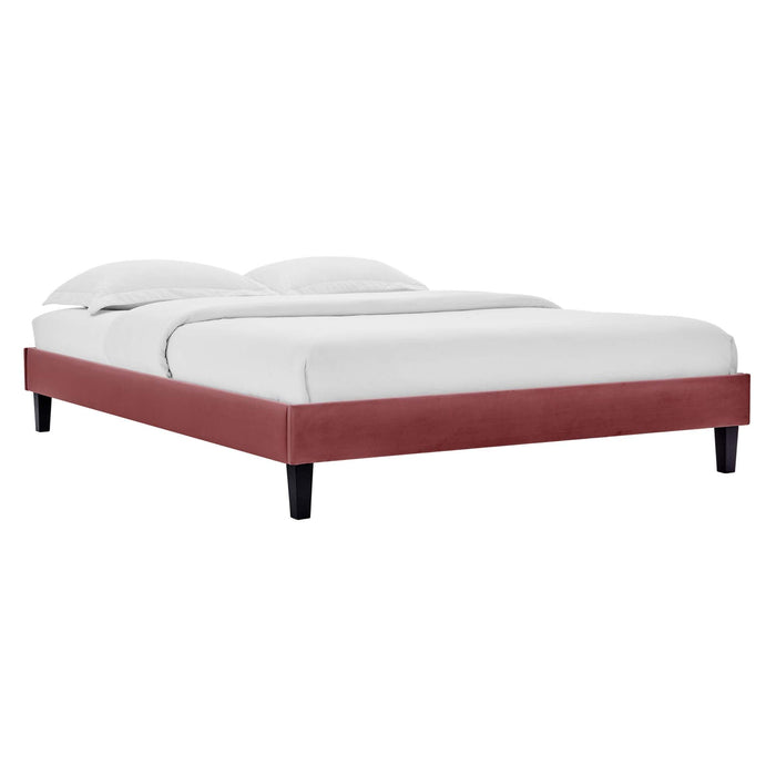 Juniper Channel Tufted Performance Velvet Platform Bed With Black Wood Legs