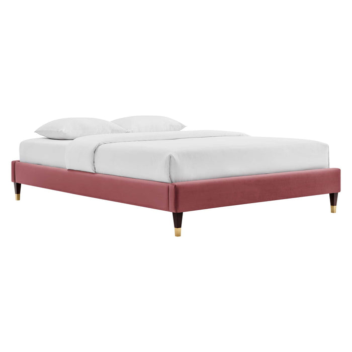 Aviana Performance Velvet Bed With Wood and Gold Legs