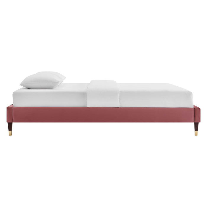 Aviana Performance Velvet Bed With Wood and Gold Legs