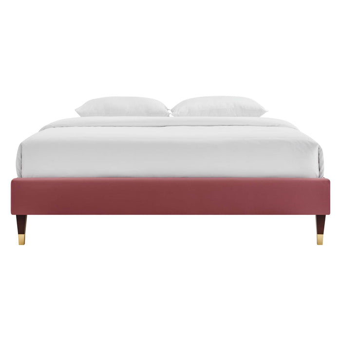 Novi Performance Velvet Bed With Wood and Gold Legs