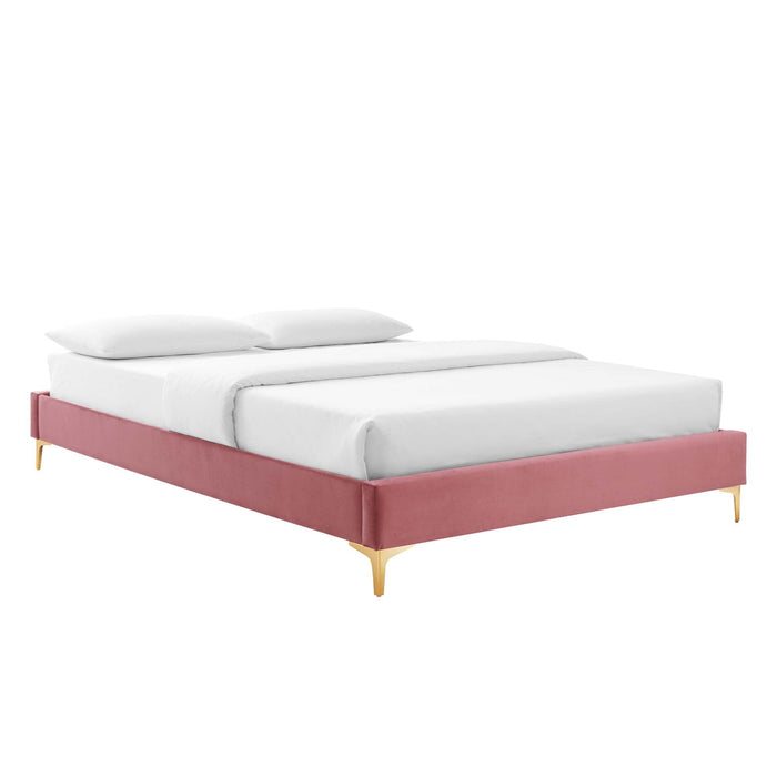 Adelaide Performance Velvet Platform Bed With Gold Metal Legs