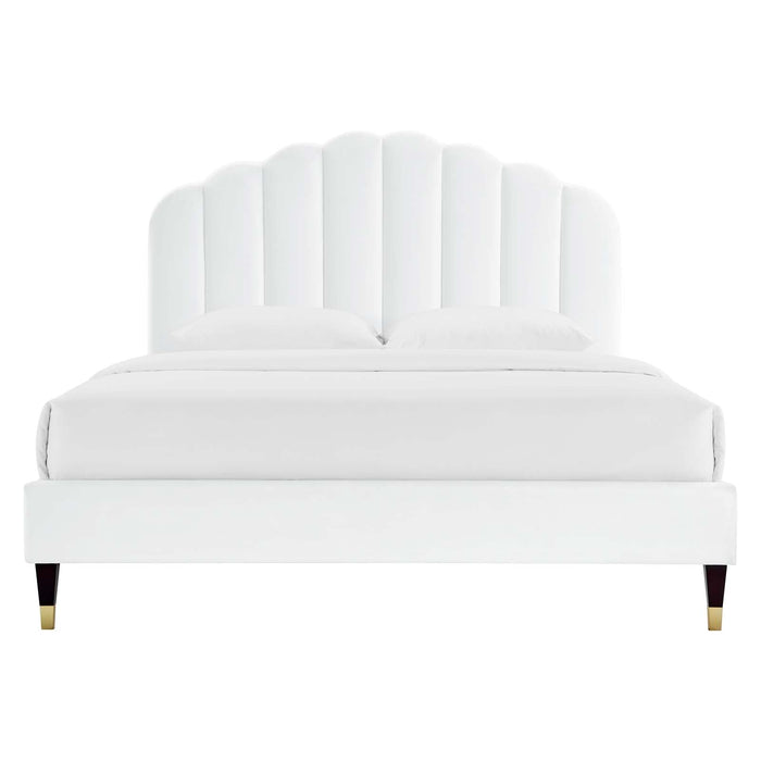 Daisy Performance Velvet Platform Bed Wood and Gold Legs