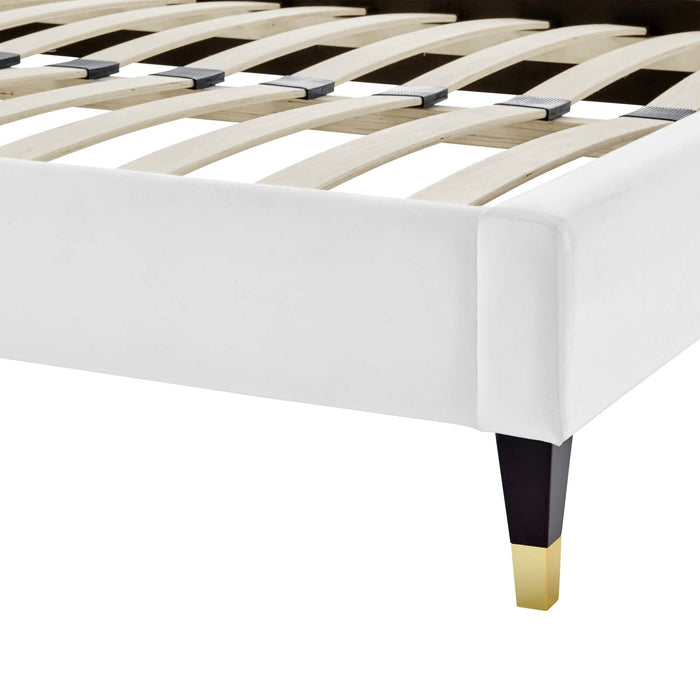 Daisy Performance Velvet Platform Bed Wood and Gold Legs