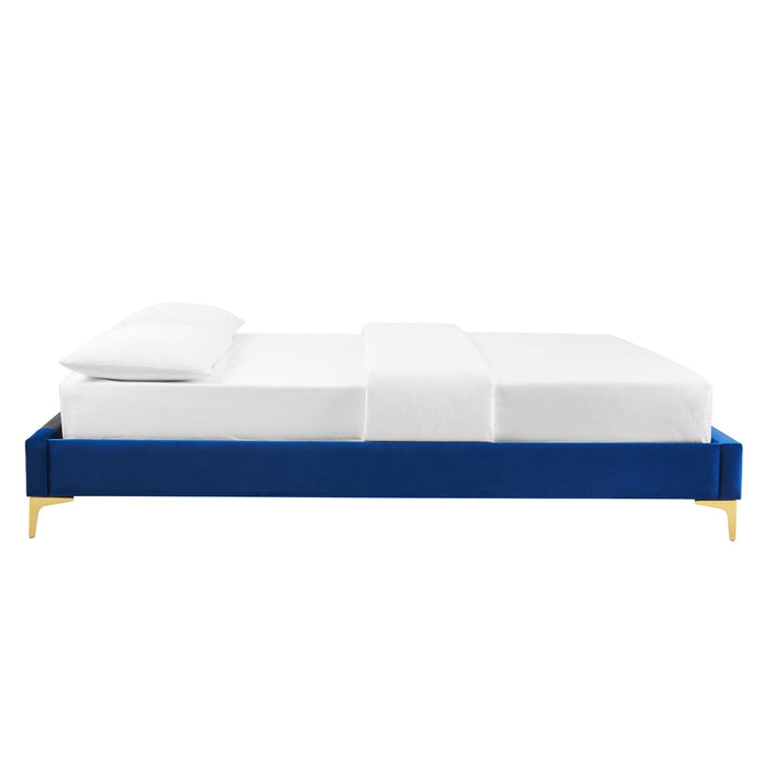 Elise Performance Velvet Platform Bed With Gold Metal Legs