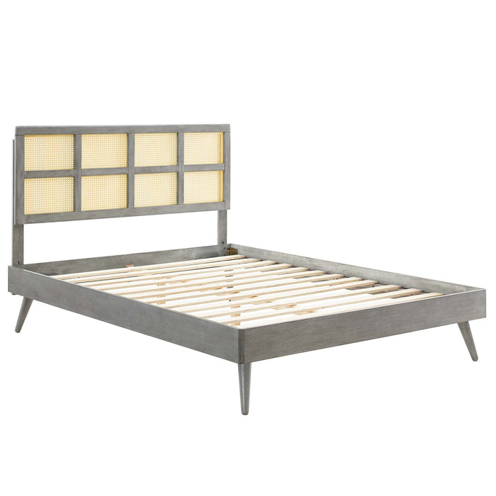 Sidney Cane and Wood Platform Bed With Splayed Legs