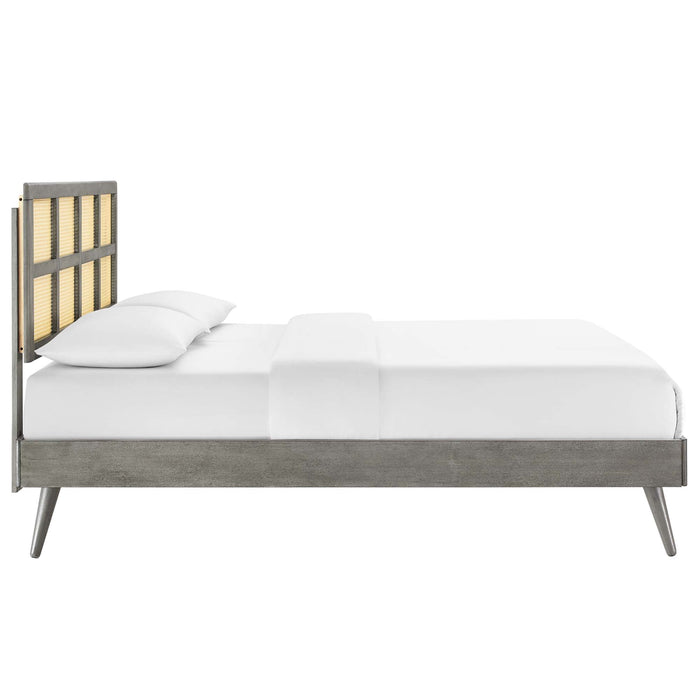 Sidney Cane and Wood Platform Bed With Splayed Legs