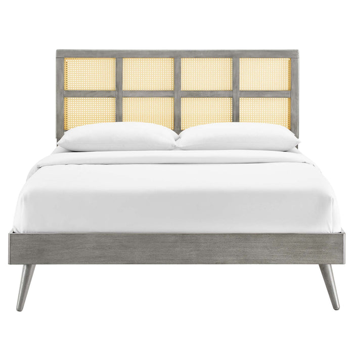 Sidney Cane and Wood Platform Bed With Splayed Legs