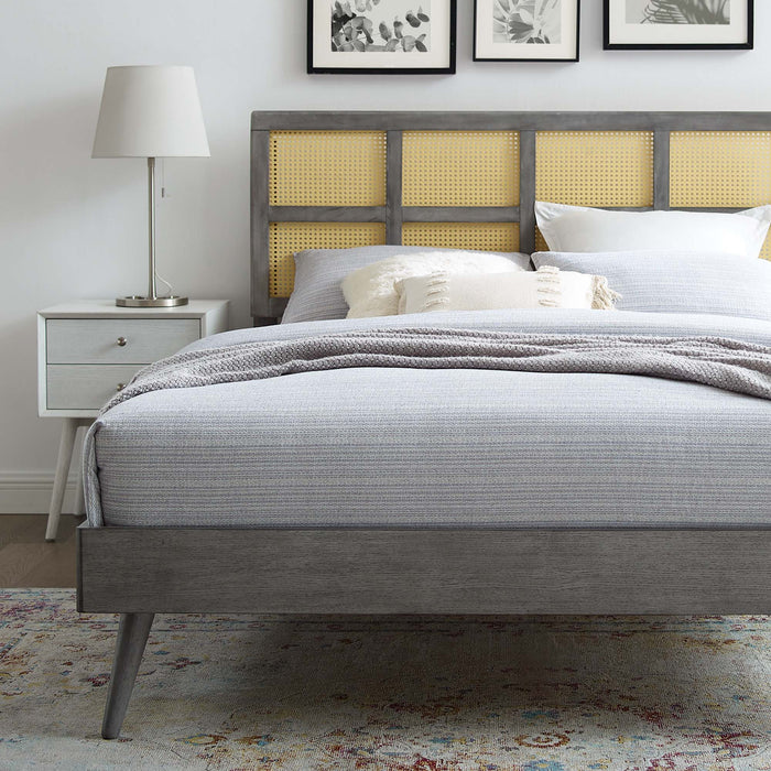 Sidney Cane and Wood Platform Bed With Splayed Legs