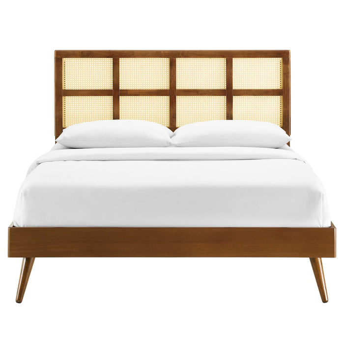 Sidney Cane and Wood Platform Bed With Splayed Legs