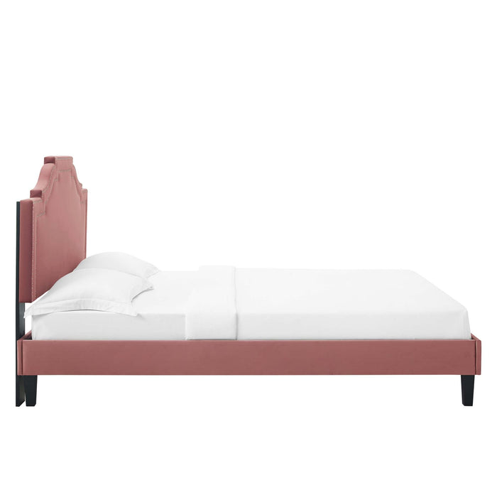 Adelaide Performance Velvet Platform Bed With Black Wood Legs