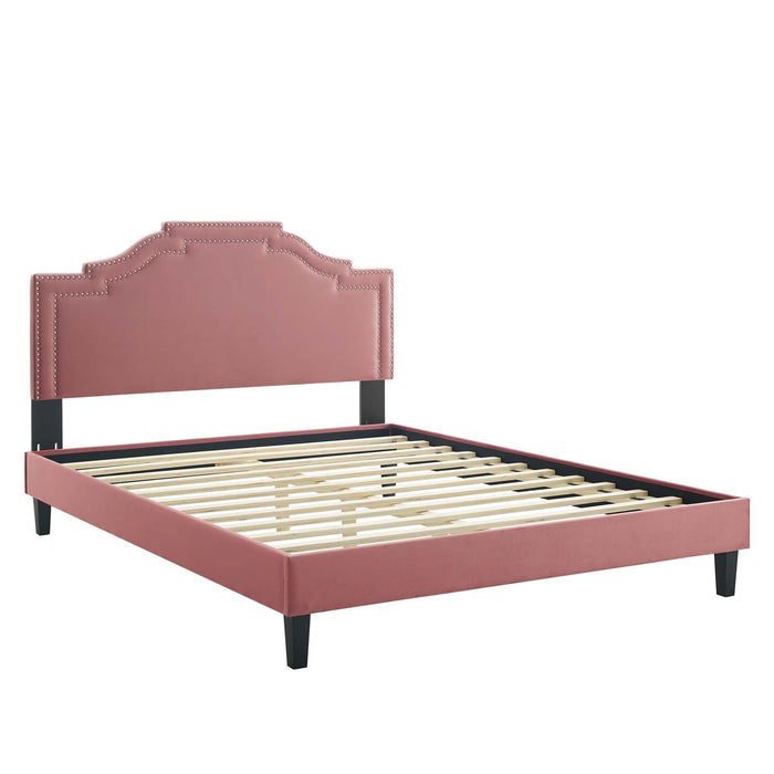 Adelaide Performance Velvet Platform Bed With Black Wood Legs