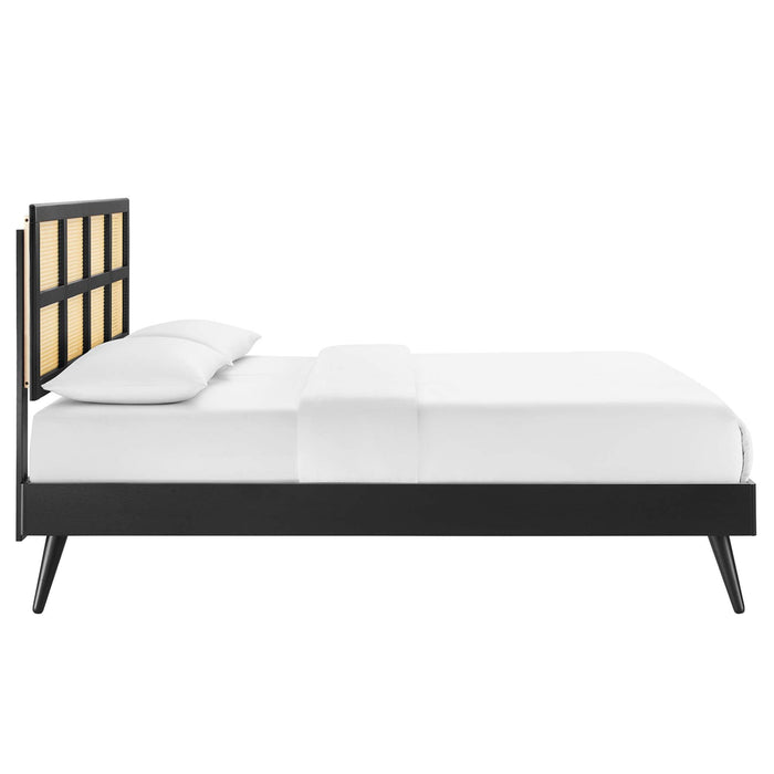 Sidney Cane and Wood Platform Bed With Splayed Legs