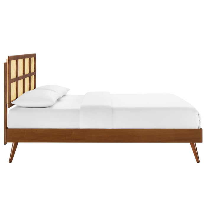 Sidney Cane and Wood Platform Bed With Splayed Legs