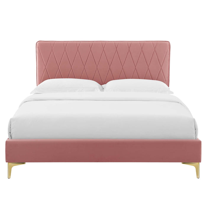 Phillipa Performance Velvet Platform Bed With Gold Metal Legs