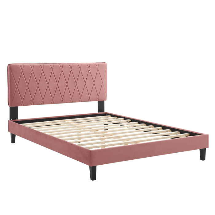 Phillipa Performance Velvet Platform Bed With Black Wood Legs