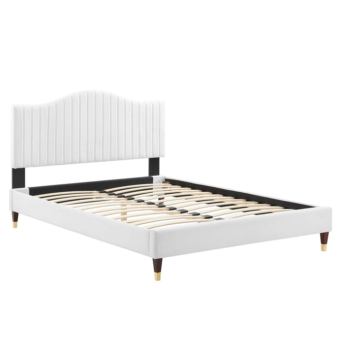 Juniper Channel Tufted Performance Velvet Platform Bed With Wood and Gold Legs