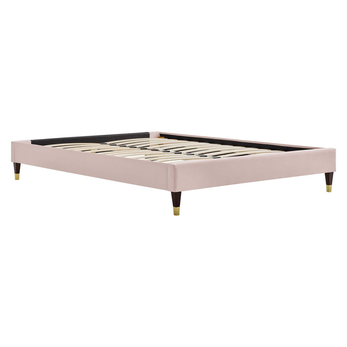 Amber Performance Velvet Platform Bed With Wood and Gold Legs