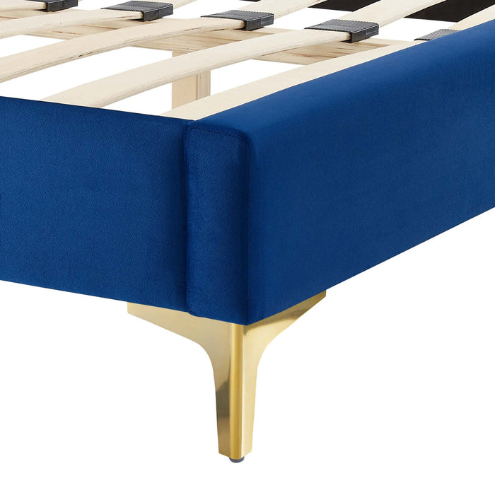 Sasha Button-Tufted Performance Velvet Bed With Gold Metal Legs