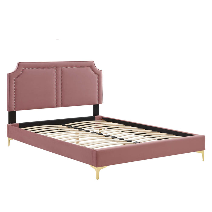 Novi Performance Velvet Bed With Gold Metal Legs