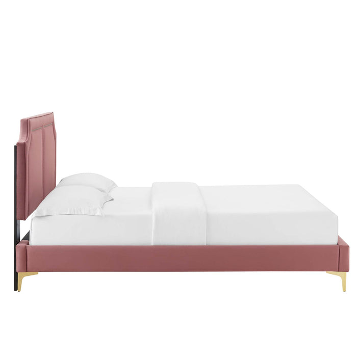 Novi Performance Velvet Bed With Gold Metal Legs