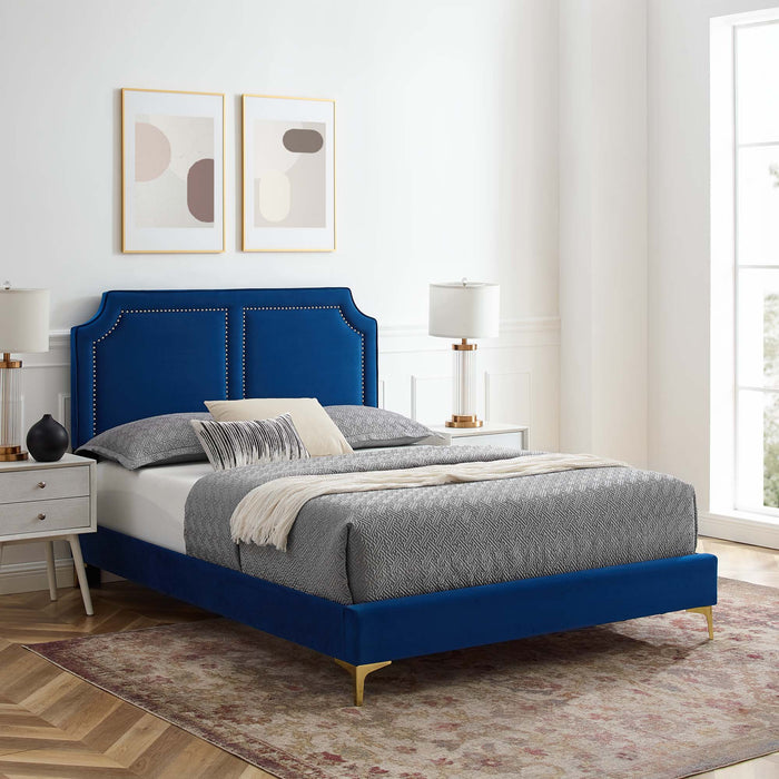 Novi Performance Velvet Bed With Gold Metal Legs