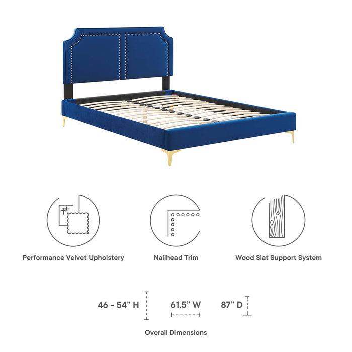 Novi Performance Velvet Bed With Gold Metal Legs