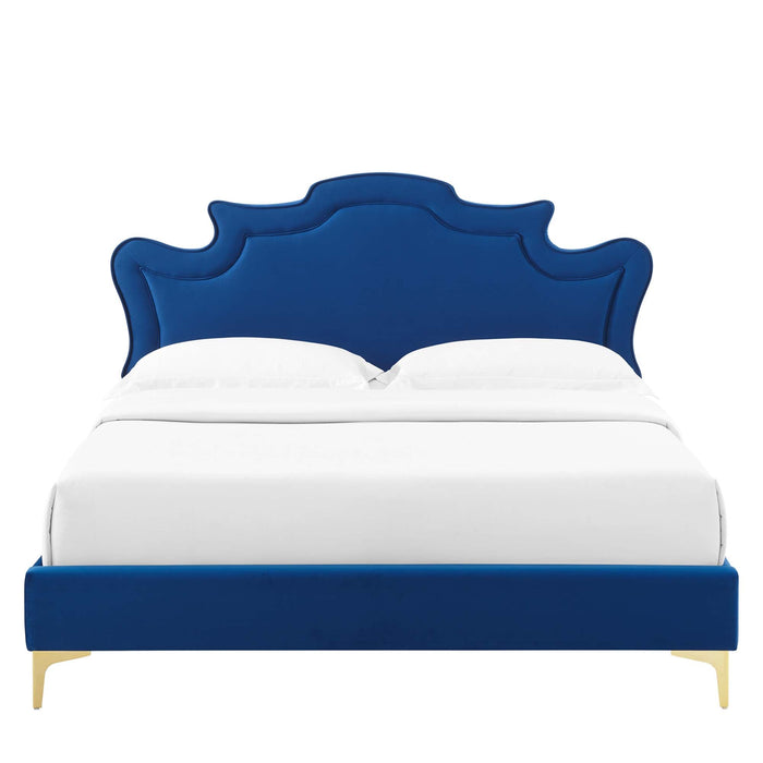 Neena Performance Velvet Bed With Gold Metal Legs