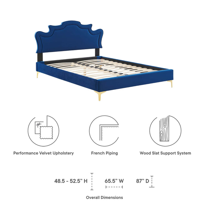 Neena Performance Velvet Bed With Gold Metal Legs