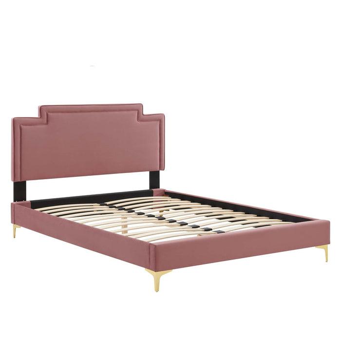 Liva Performance Velvet Bed With Gold Metal Legs