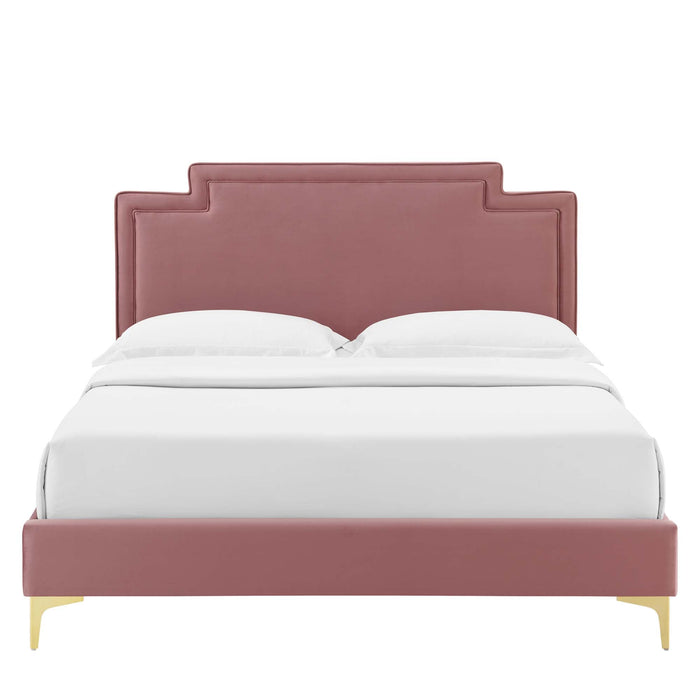 Liva Performance Velvet Bed With Gold Metal Legs