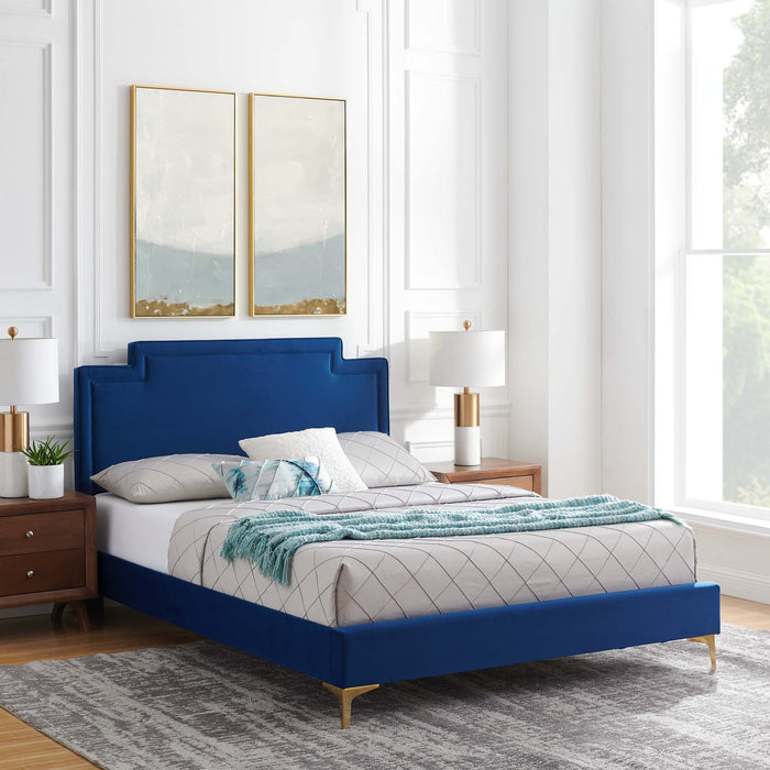 Liva Performance Velvet Bed With Gold Metal Legs