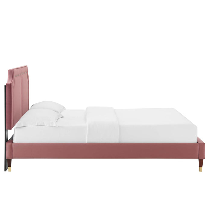 Novi Performance Velvet Bed With Wood and Gold Legs