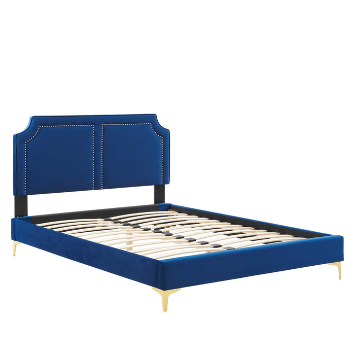 Novi Performance Velvet Bed With Gold Metal Legs