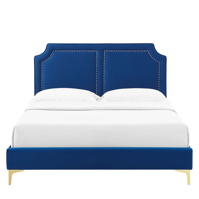 Novi Performance Velvet Bed With Gold Metal Legs