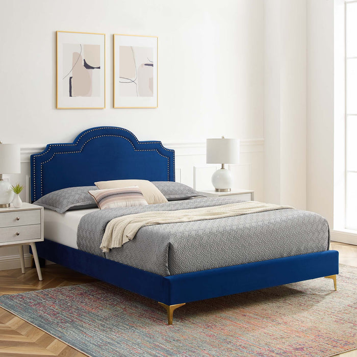 Aviana Performance Velvet Bed With Gold Legs