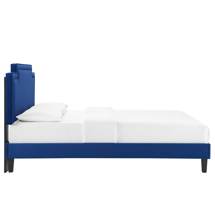 Liva Performance Velvet Bed With Black Wood Legs