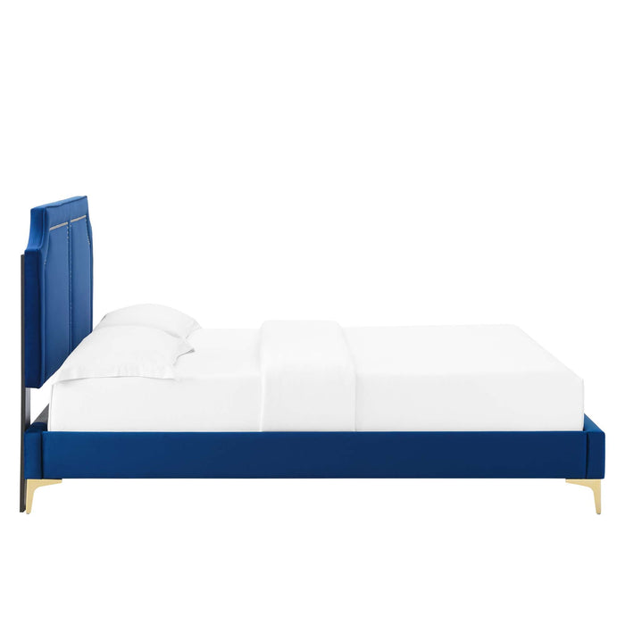 Novi Performance Velvet Bed With Gold Metal Legs