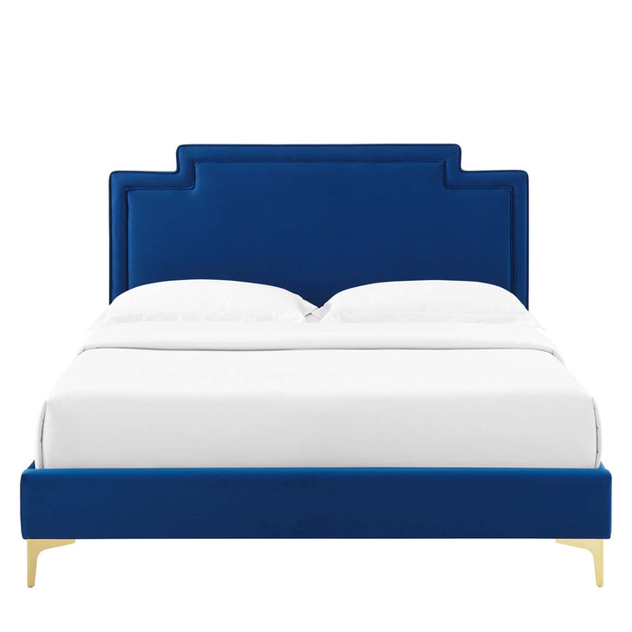 Liva Performance Velvet Bed With Gold Metal Legs