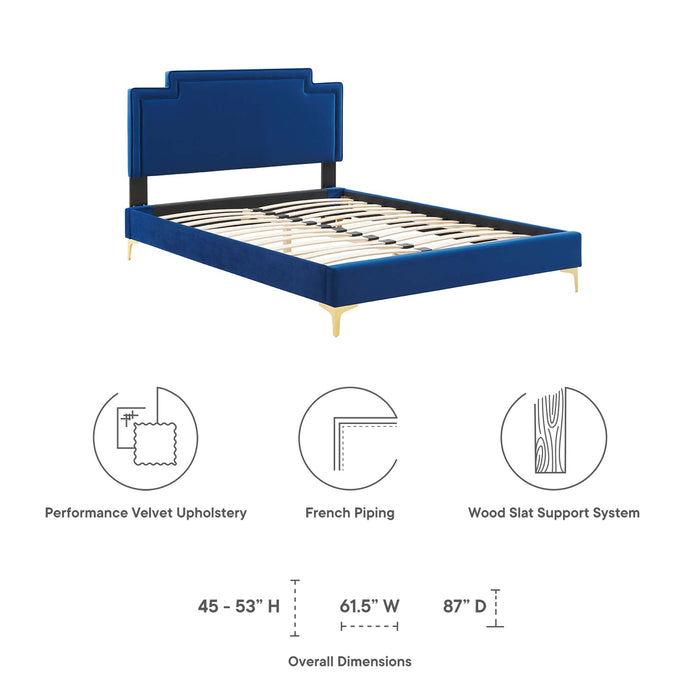 Liva Performance Velvet Bed With Gold Metal Legs