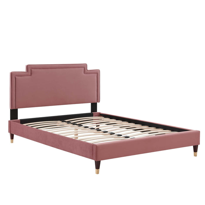 Liva Performance Velvet Bed With Wood and Gold Legs