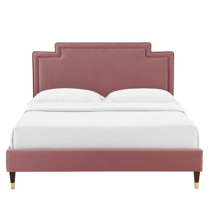 Liva Performance Velvet Bed With Wood and Gold Legs