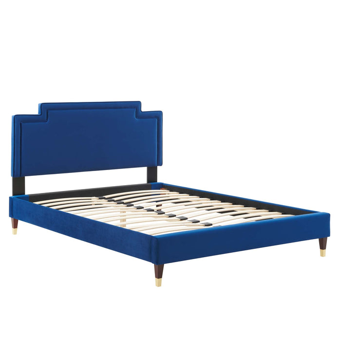 Liva Performance Velvet Bed With Wood and Gold Legs