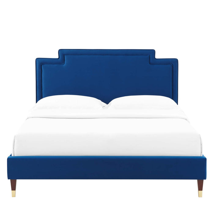 Liva Performance Velvet Bed With Wood and Gold Legs