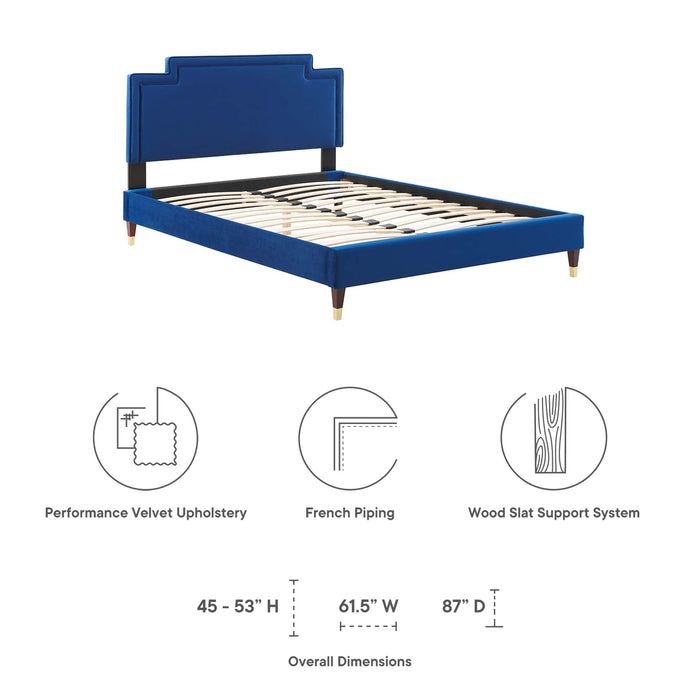 Liva Performance Velvet Bed With Wood and Gold Legs